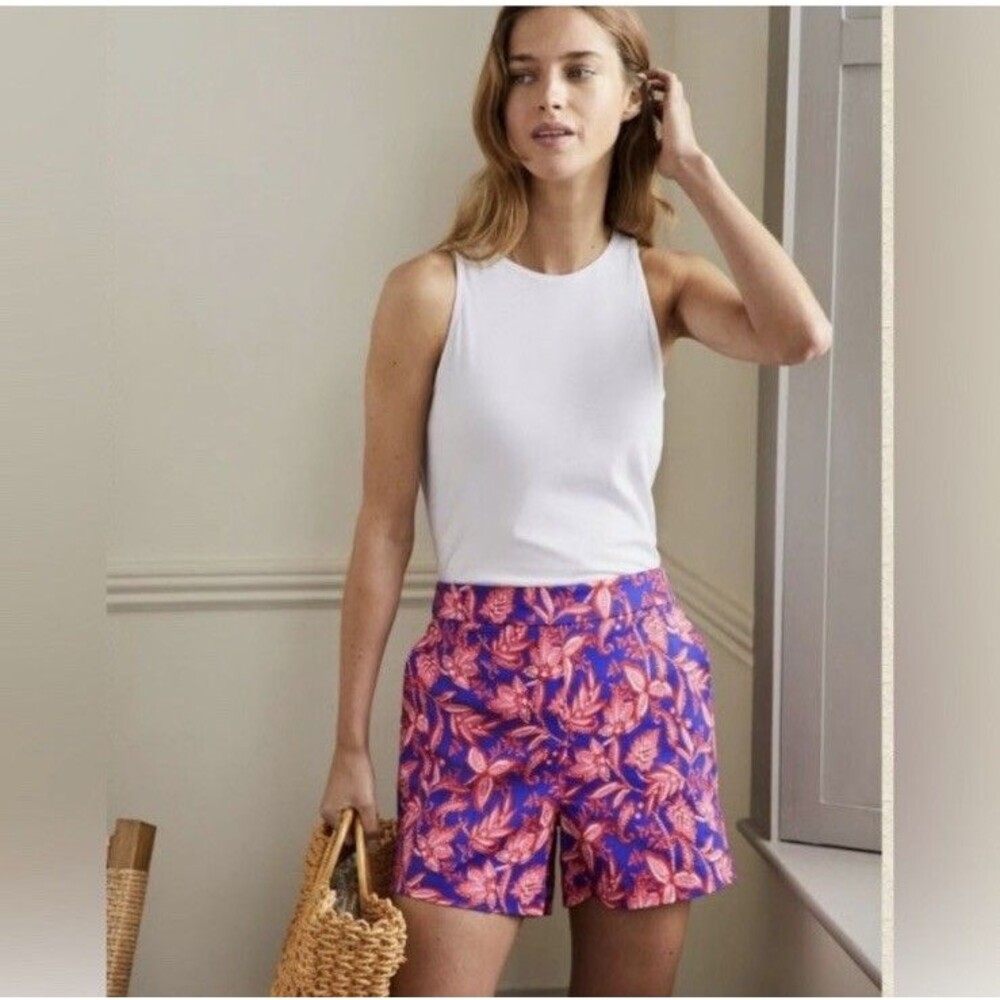 Boden Shorts Womens 8 Floral Print High Rise Pull On Cotton Blend Summer Garden